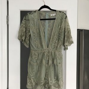 Honey Punch Sage Green Lacy Romper- size large